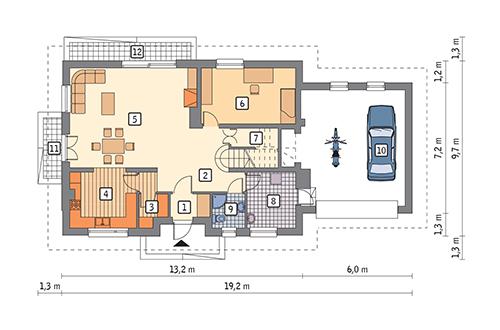 Rzut parteru POW. 130,5 m²