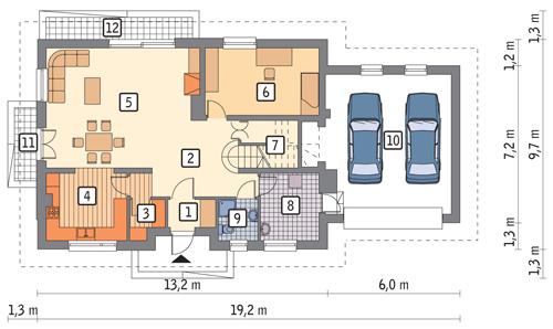 Rzut parteru POW. 130,5 m²