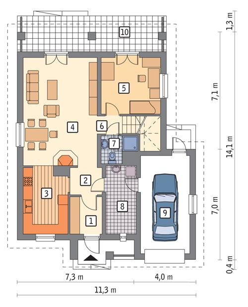 Rzut parteru POW. 92,3 m²