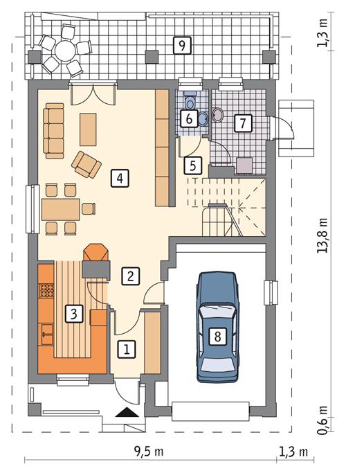 Rzut parteru POW. 83,5 m²