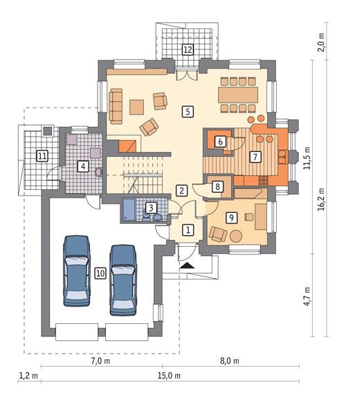 Rzut parteru POW. 134,3 m²