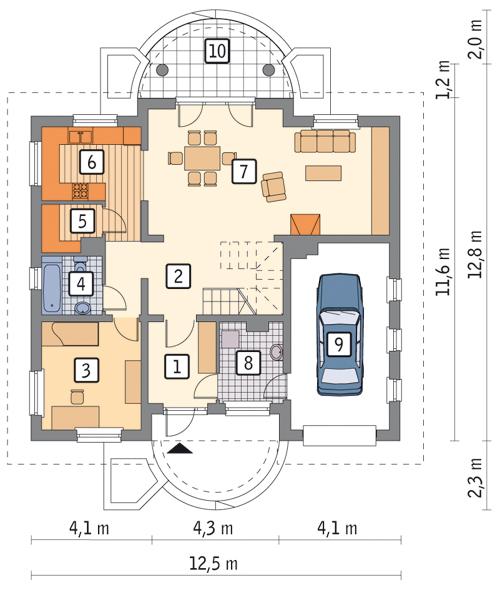 Rzut parteru POW. 106,7 m²