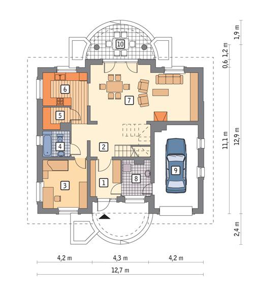 Rzut parteru POW. 104,5 m²