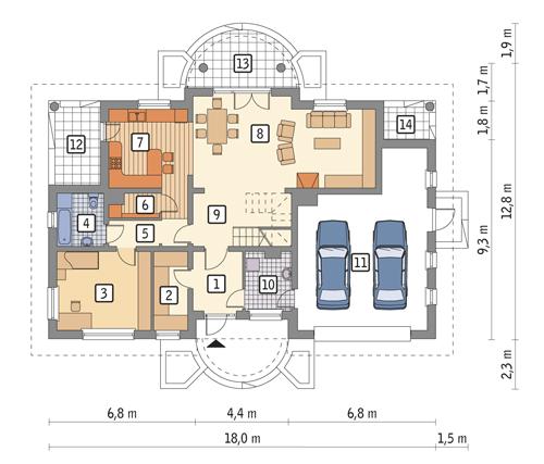Rzut parteru POW. 142,9 m²