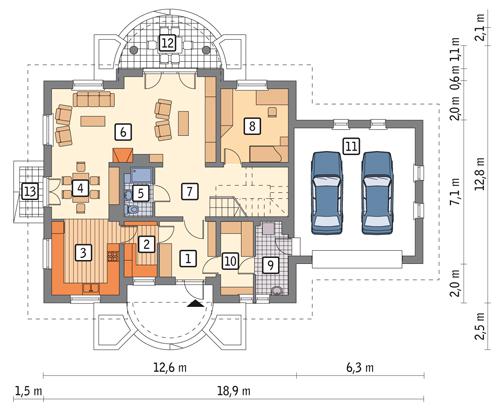 Rzut parteru POW. 145,7 m²