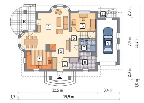 Rzut parteru POW. 104,0 m²