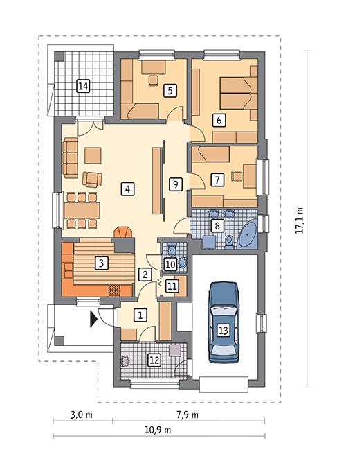 Rzut parteru POW. 125,2 m²