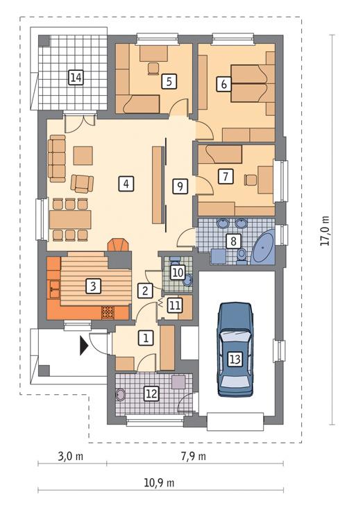 Rzut parteru POW. 125,2 m²