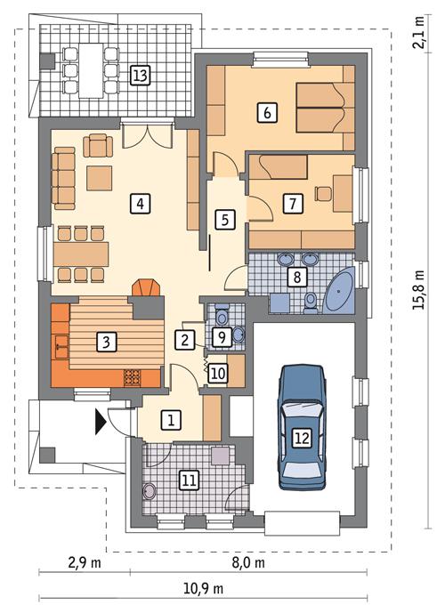 Rzut parteru POW. 111,2 m²