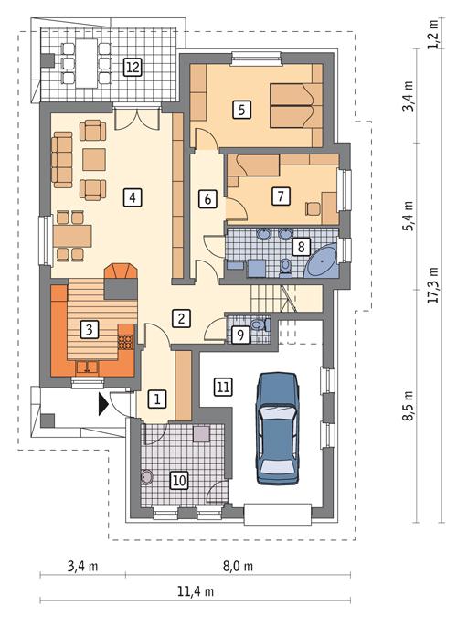 Rzut parteru POW. 122,4 m²