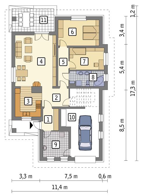 Rzut parteru POW. 126,3 m²