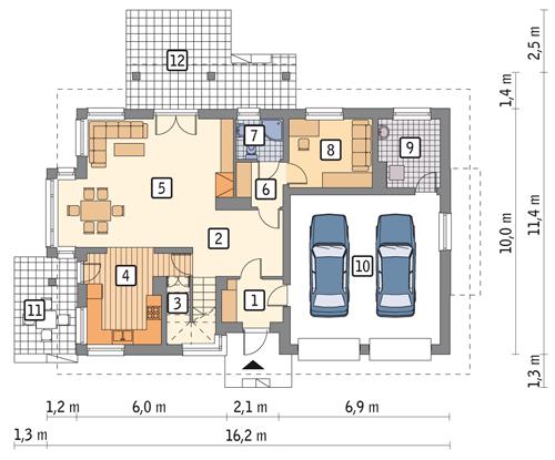 Rzut parteru POW. 114,7 m²
