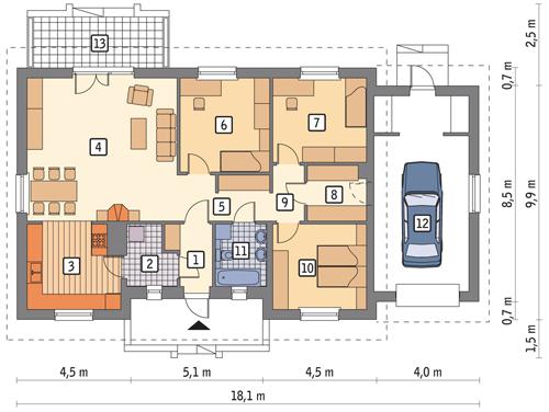 Rzut parteru POW. 134,1 m²