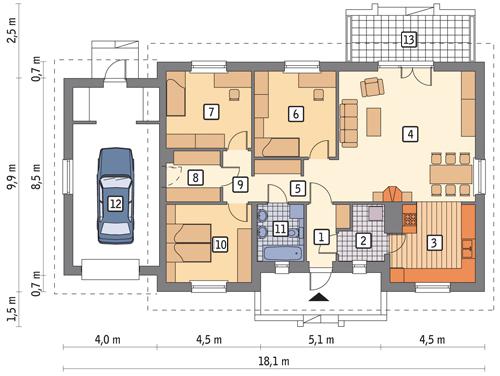 Rzut parteru lustro POW. 134,1 m²
