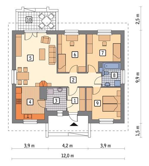 Rzut parteru POW. 89,4 m²