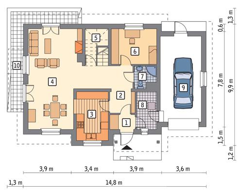 Rzut parteru POW. 99,7 m²