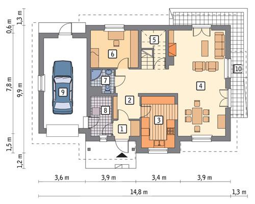 Rzut parteru lustro POW. 99,7 m²