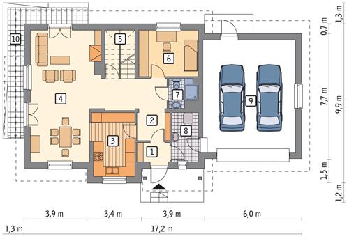 Rzut parteru POW. 116,3 m²
