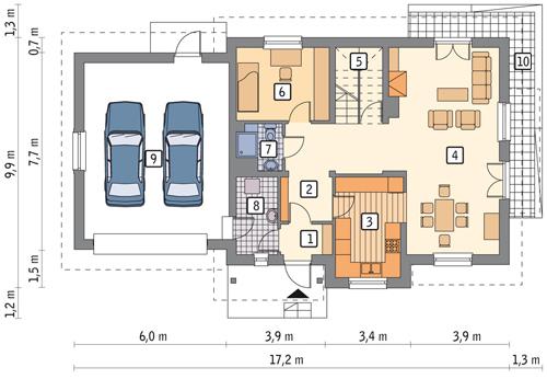 Rzut parteru lustro POW. 115,2 m²