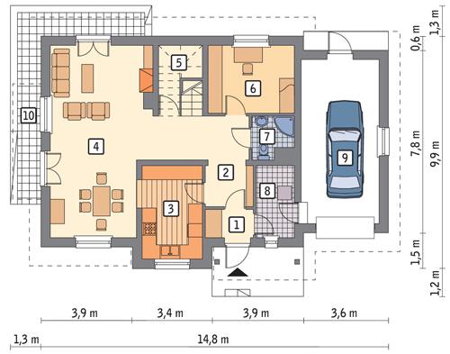 Rzut parteru POW. 101,0 m²