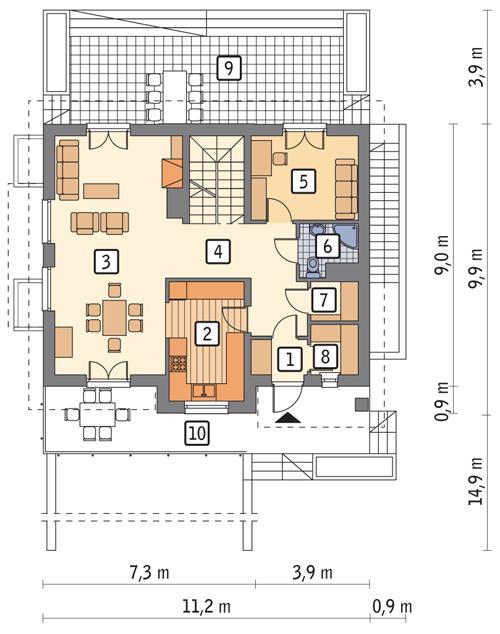 Rzut parteru POW. 93,3 m²