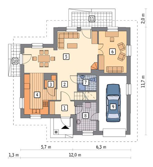 Rzut parteru POW. 91,9 m²