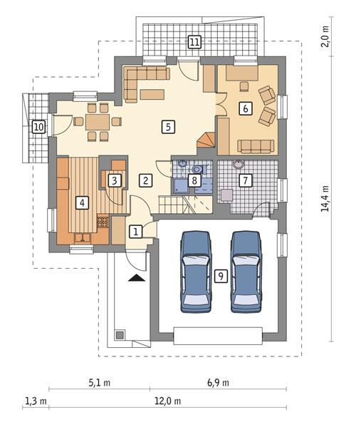 Rzut parteru POW. 109,2 m²