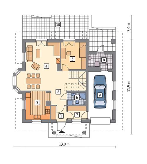 Rzut parteru POW. 93,9 m²