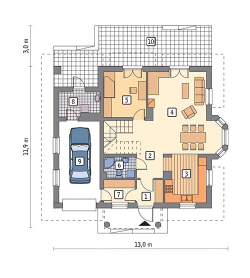 Rzut parteru lustro POW. 93,9 m²