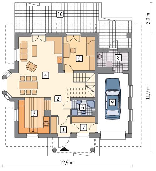 Rzut parteru POW. 92,8 m²