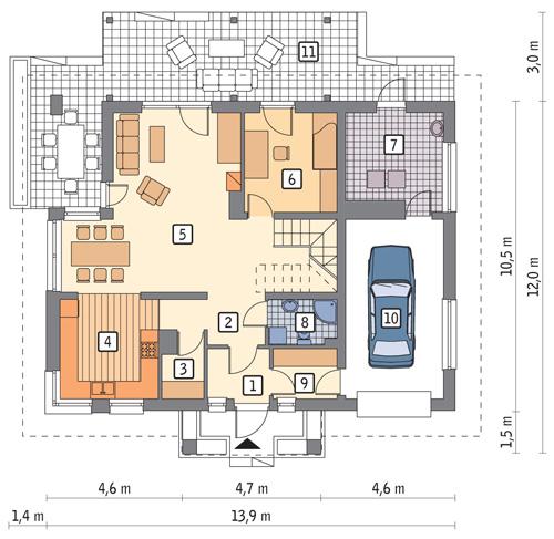 Rzut parteru POW. 106,6 m²