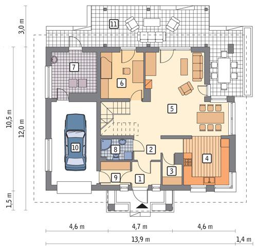 Rzut parteru lustro POW. 106,6 m²