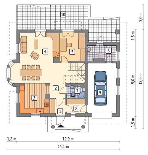 Rzut parteru POW. 102,9 m²