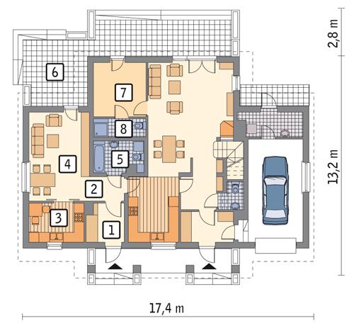 Rzut parteru: wariant 1 POW. 56,2 m²