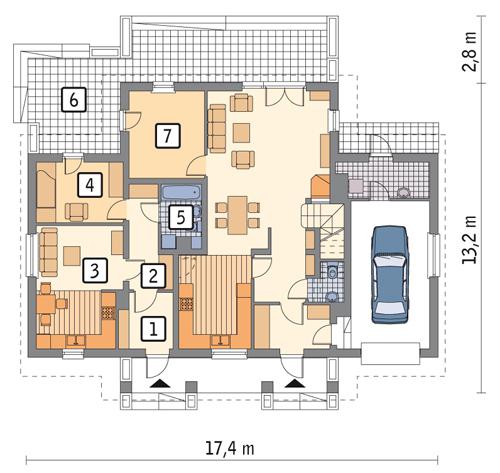 Rzut parteru: wariant 2 POW. 53,8 m²