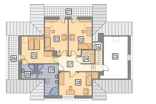 Rzut poddasza: wersja podstawowa POW. 144,1 m²