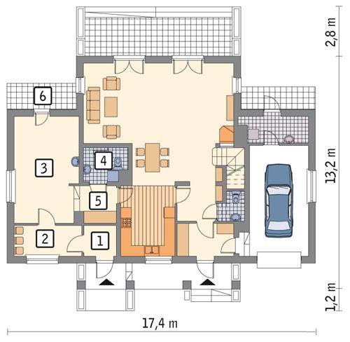 Rzut parteru: wariant 1 POW. 39,4 m²