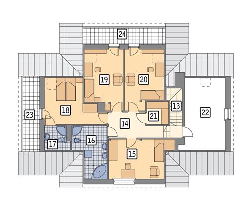Rzut poddasza: wersja podstawowa POW. 143,9 m²