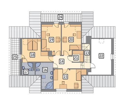 Rzut poddasza: wersja podstawowa POW. 143,9 m²