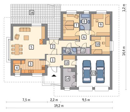 Rzut parteru POW. 161,8 m²