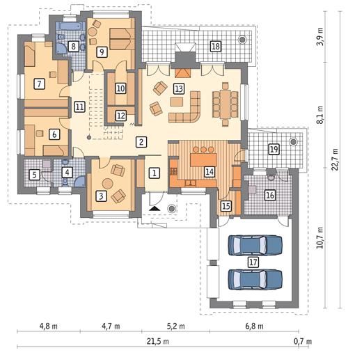 Rzut parteru POW. 218,6 m²