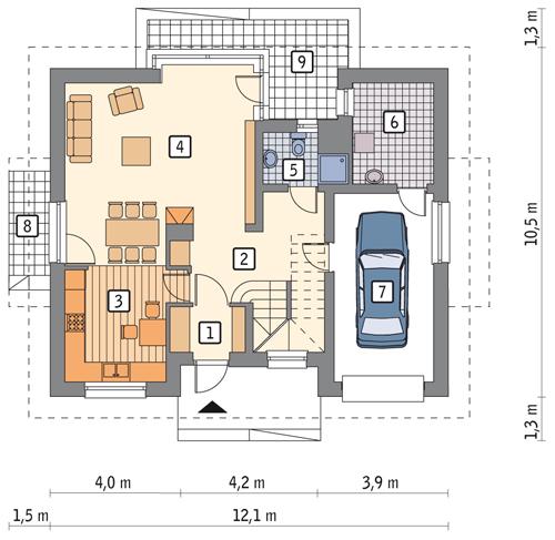 Rzut parteru POW. 83,1 m²