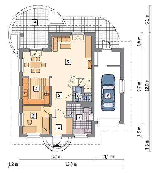Rzut parteru POW. 94,1 m²