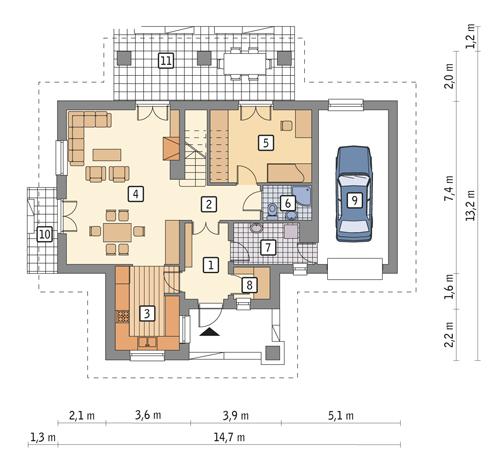 Rzut parteru POW. 96,3 m²