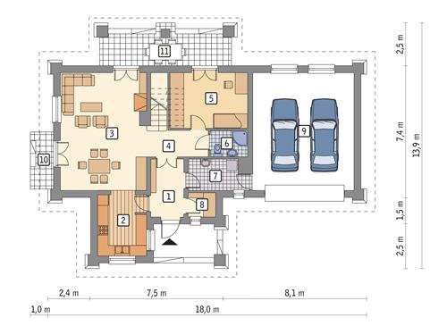 Rzut parteru POW. 114,2 m²