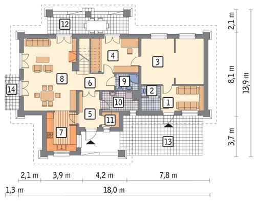 Rzut parteru POW. 112,7 m²