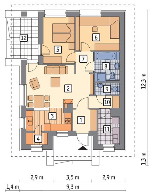 Rzut parteru POW. 72,2 m²