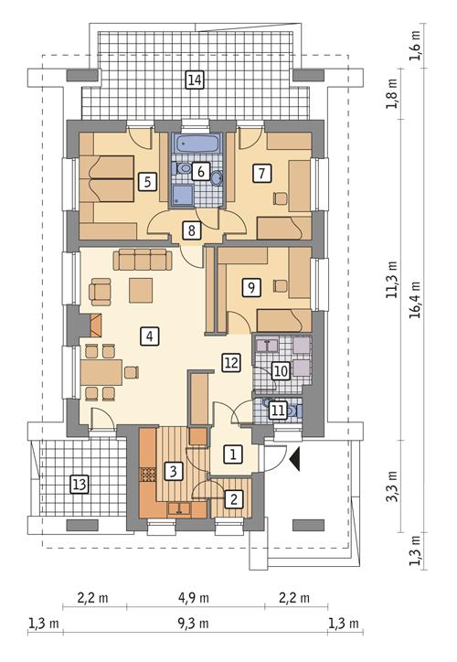 Rzut parteru POW. 88,5 m²