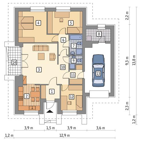 Rzut parteru POW. 114,9 m²