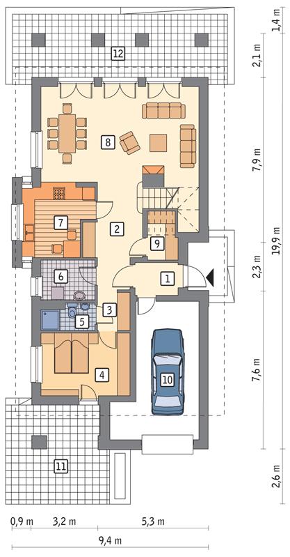 Rzut parteru POW. 105,8 m²